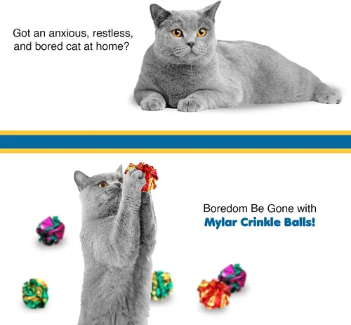 Vista 5 de Bolas de arruga SunGrow para gatos, brillantes, de Mylar, juguete antiestrés para gatitos, interactivo y atractivo, mantiene a los gatos adultos