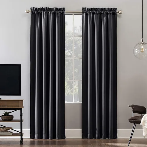 Vista 17 de Sun Zero Oslo Panel de cortina de calidad de teatro con bolsillo para varilla totalmente opaca, 52 x 63 pulgadas, negro