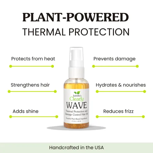 Vista 3 de Clearly WAVE, aceite para el cabello con control de daños con jojoba Protector térmico para el sol, plancha plana, secado por soplado en caliente