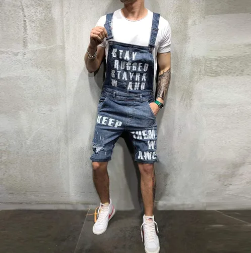Vista 2 de NDVYXX Overol de mezclilla con bolsillo para hombre, ropa urbana con tirantes