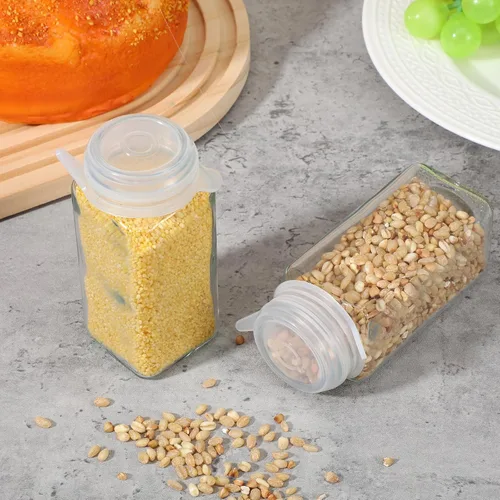 Vista 6 de Paquete de 8 tapas elásticas de silicona de 1.6 pulgadas para almacenamiento de alimentos, tapas selladas de boca pequeña, tapas de tarros masón