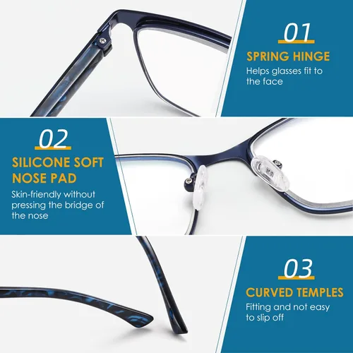 Vista 5 de HIYANJN Paquete de 4 lentes de lectura para mujeres y hombres, bloqueo de luz azul, lentes de metal con marco de acero inoxidable, lentes