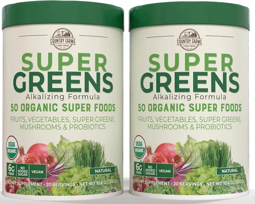 Vista 20 de Country Farms Super Greens Batido en Polvo de Manzana y Plátano, Súper Alimentos Orgánicos, Mezcla de Bebida Orgánica USDA, Frutas, Verduras