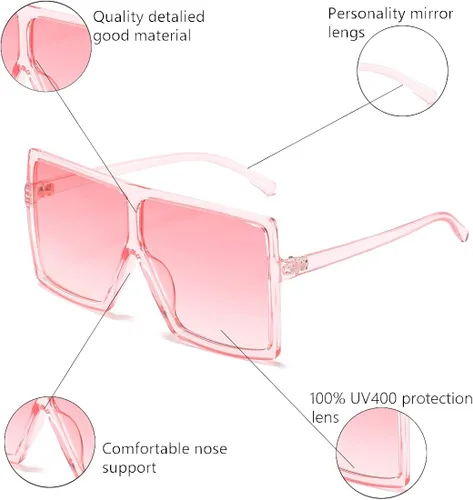 Vista 6 de ENSARJOE Square Oversized Sunglasses for Women Men Flat Top Fashion ShadesUV Protection