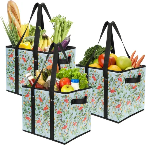 Vista 13 de Foraineam Juego de bolsas reutilizables para comestibles, bolsas de compras plegables y resistentes con fondo reforzado
