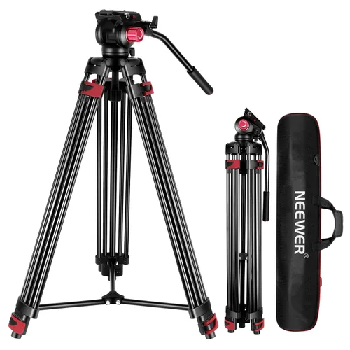 Vista 9 de NEEWER Trípode de Video Básico de 74" con Cabezal Fluido, Trípode de Cámara de Metal con Amortiguación de Fricción Suave, Separador de Nivel Medio