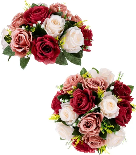 Vista 8 de BLOSMON Bolas de Flores para Bodas, Centros de Mesa de Rosas, 2 Piezas, Flores Artificiales Negras, Bolas Florales Colgantes, Decoración de Arreglos