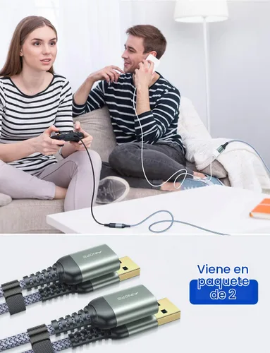 Vista 5 de AINOPE - Pack de 2 cables de extensión USB de alta velocidad USB 3.0, tipo A, macho a hembra. Cable de extensión de material trenzado resistente