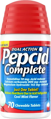 Vista 16 de Pepcid Reductor de ácido de doble acción completo + tabletas masticables antiácidas, sabor a bayas, 8 unidades.