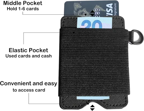 Vista 3 de Tarjetero minimalista para mujeres y hombres, Negro A, Minimalista