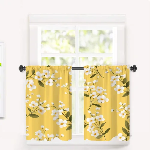 Vista 155 de Cortinas opacas de poliéster multicapa para cafetería, con diseño de diamantes, 2 unidades, 26 x 24 pulgadas