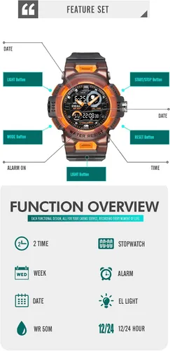 Vista 7 de KXAITO Mens Watches Sports Outdoor Waterproof Military Unisex Watch Multi Function Tactics LED Face Alarm Stopwatch for Women 8063