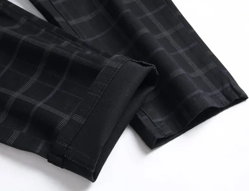 Vista 5 de Pantalones a cuadros para hombre, elásticos para hombre, pantalones de vestir ajustados sin pinzas, pantalones chinos casuales de negocios a la moda