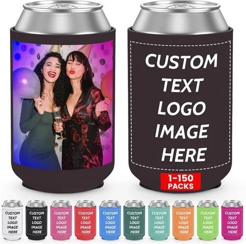 Vista 19 de Valyria Fundas enfriadoras de latas personalizadas, 1 unidad, plegable, aislante, soporte para bebidas con logotipo, imagen, texto para aniversario
