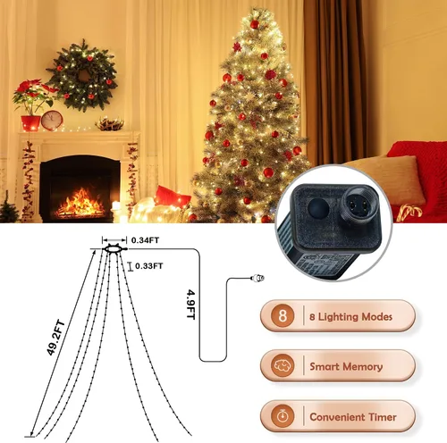 Vista 5 de LIGHTSHARE Guirnalda de luces de estrella de 750 LED de 245 pies, color blanco cálido, 8 modos de 30 V enchufables con control remoto para el hogar