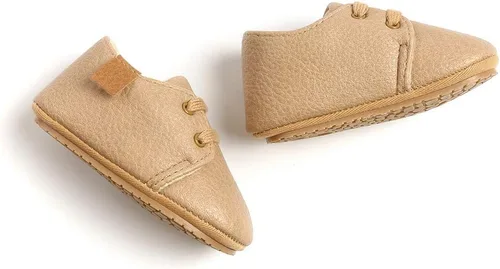 Vista 5 de SOFMUO Zapatos deportivos de cuero con cordones para bebés, niños y niñas, suela de goma suave, mocasines Oxford para recién nacidos