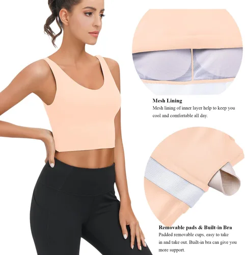 Vista 4 de SIGNEALA Sujetadores deportivos para mujer de línea larga, con cuello en V, acolchado y brasier integrado para entrenamiento, yoga, gimnasio