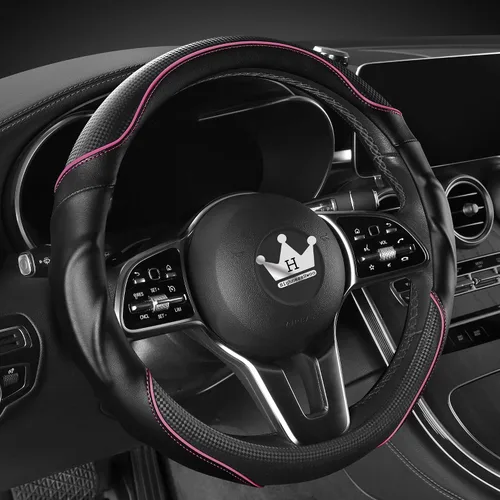 Vista 11 de HighnessHwoo Funda 3D para volante de automóvil, agarre cómodo, masaje deportivo, antideslizante, de fibra de carbono, piel sintética para sedán