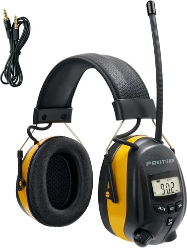 Vista 9 de Digital AM/FM Radio Hearing Protection Earmuffs, 25 dB NRR Radio Am Fm + Negro