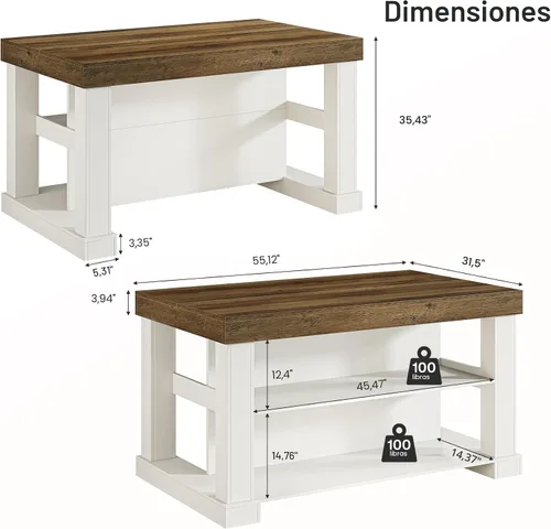 Vista 2 de Tribesigns Isla de cocina de 55 pulgadas con asientos y almacenamiento Mesa de isla estacionaria de madera con encimera grande y espacio