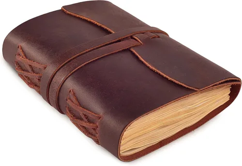 Vista 8 de LEATHER VILLAGE Diario encuadernado en cuero, negro, 7 x 5 pulgadas, 220 páginas, diario vintage de papel en blanco para escribir, dibujar, cuaderno