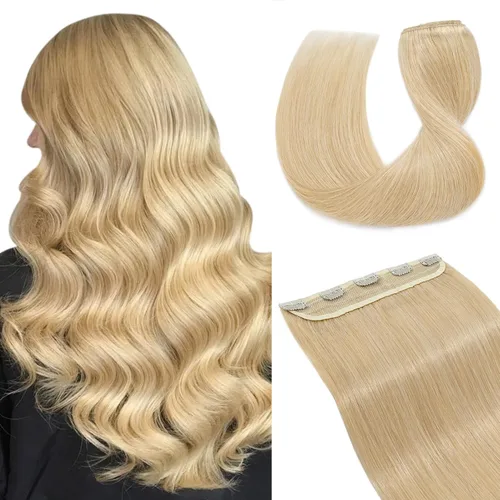 Vista 11 de Extensiones de cabello con clip, cabello humano Remy, extensiones de cabello largo lacio de una pieza con 5 clips, con gancho para colgar