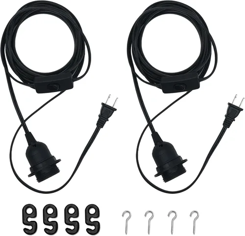 Vista 9 de Cable de Luz Colgante – Bombilla Colgante de 10 Pies con Cable de Enchufe – Paquete de 2 Cables de Lámpara Casquillo de Luz E26 con Cable