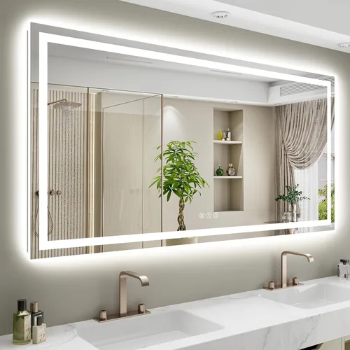 Vista 40 de Espejo de baño LED de 24x30 pulgadas con luces, espejo de tocador frontal y retroiluminado para pared de baño con 3 colores, regulable