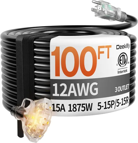 Vista 11 de Cable de extensión negro para exteriores de calibre 12 de 50 pies