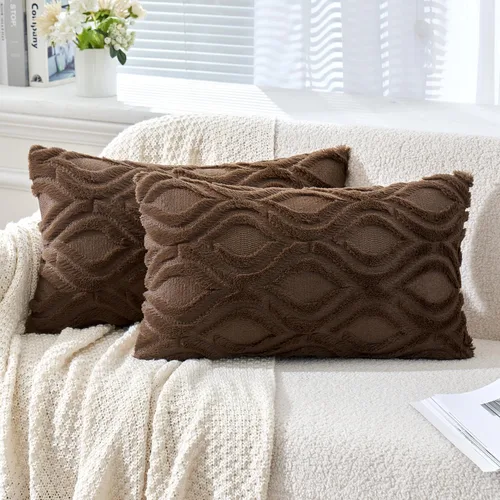 Vista 35 de MIULEE - Juego de 2 fundas de almohada de lana sintética suave y afelpada, fundas decorativas de estilo bohemio para sofá, sala de estar, cama, 16 x