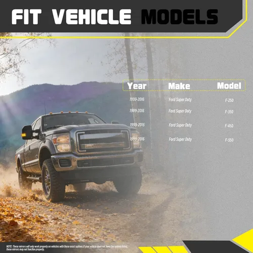 Vista 8 de Juego de espejos de remolque compatibles con Ford F250, F350, F450 y F550, modelos 1999 a 2016, espejos laterales de remolque para camiones Super