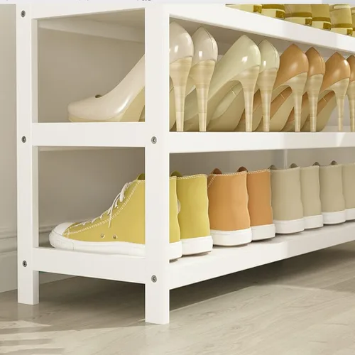 Vista 4 de Zapatero para zapatos, zapatero de pie independiente, zapatero simple zapatero multicapa para el hogar, porche económico de madera maciza