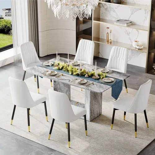 Vista 21 de Juego de mesa de comedor para 4, juego de mesa de comedor de 5 piezas con sillas, mesa moderna de mármol sintético de 63 pulgadas con 4 sillas