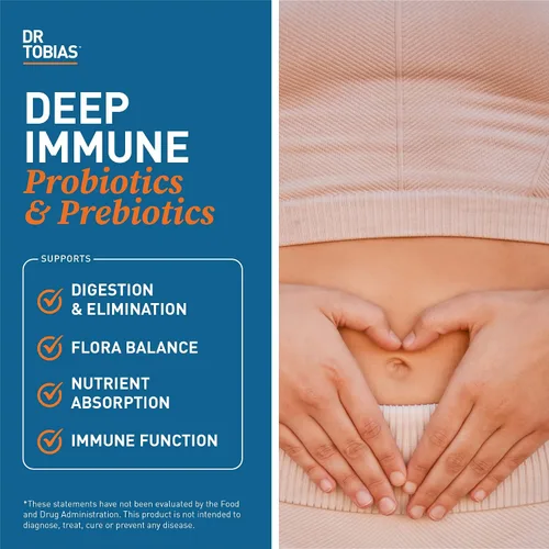 Vista 4 de Dr. Tobias Probióticos y prebióticos inmunes profundos y psyllium diario, apoya la salud digestiva, la función inmune intestinal, suplemento diario