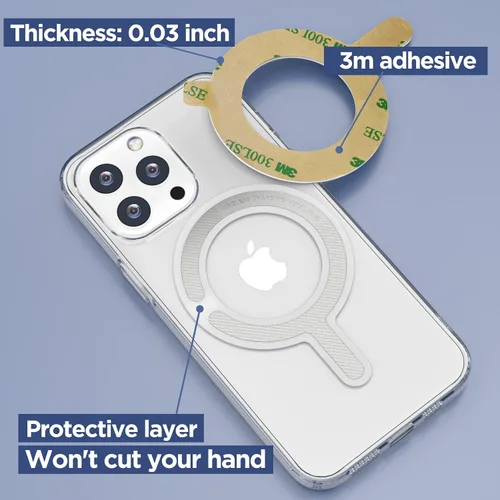 Vista 3 de Anillo adaptador magnético para Magsafe, convertidor de funda adhesiva fuerte para iPhone 16/15/14/13 Android, kit de conversión de bucle de metal