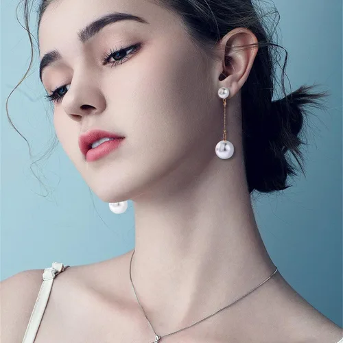 Vista 5 de Aretes largos de perlas doradas para mujer, aretes colgantes de perlas blancas con borlas para adolescentes, niñas, cumpleaños, día de San Valentín