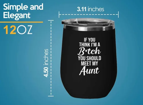 Vista 4 de Vaso de vino Funny Aunt Black Edition de 12 onzas – should meet my aunt – Family Squad Fam Thank You Gift Hermanos Padres Abuelos Funny tía