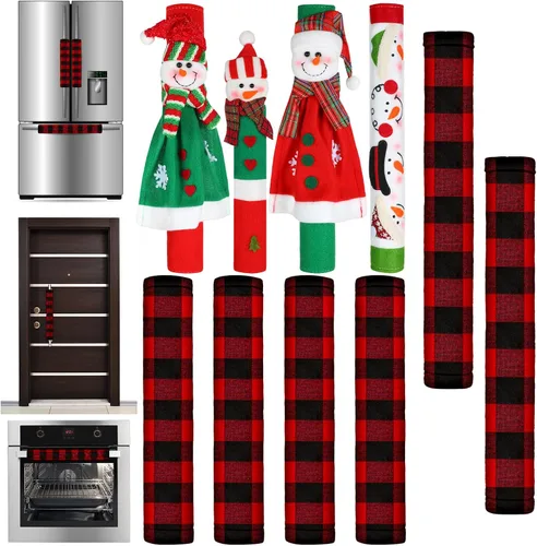 Vista 9 de Boao Funda navideña para manija de puerta de refrigerador, muñeco de nieve de Papá Noel, cubierta para manija de electrodomésticos, decoraciones