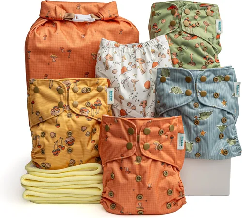 Vista 9 de Big Adventure Kinder - Juego de 5 pañales de tela reutilizables para bebé, estilo de bolsillo, jersey atlético que absorbe la humedad, insertos