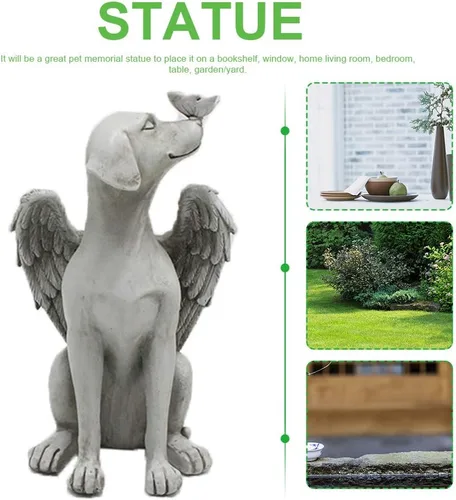 Vista 5 de Estatua conmemorativa del perro ángel, piedras conmemorativas para perros, adorno de resina de jardín de 8 pulgadas, regalos de duelo para perros