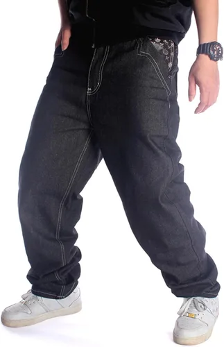 Vista 3 de Y2K Jeans - Pantalones de mezclilla para hombre, estilo hip hop, estilo vintage, bordados, estilo gótico, recto, holgados, pierna ancha