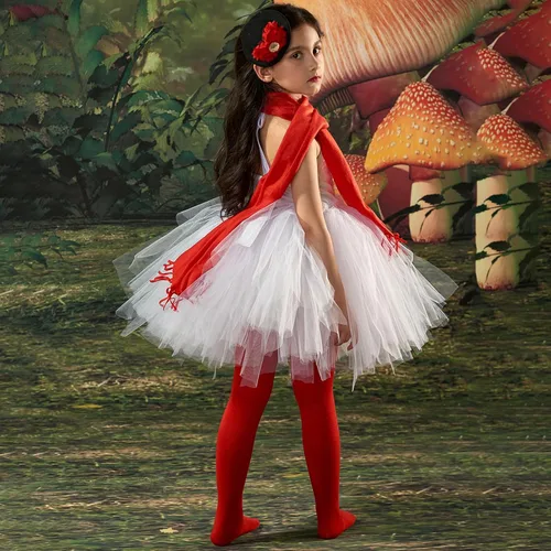 Vista 5 de Disfraz de muñeco de nieve para niñas, vestido tutú de tul blanco con diadema, bufanda y medias, disfraz de cosplay
