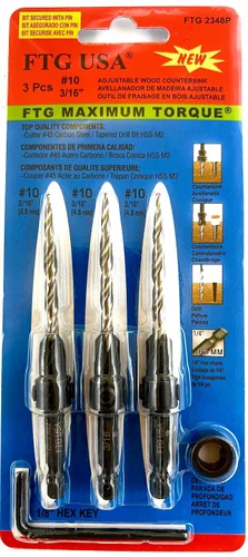 Vista 22 de FTG USA Juego de 3 brocas avellanadoras ajustables para madera #4 (7/64 pulgadas) con broca cónica para carpintería