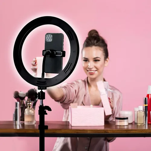 Vista 7 de Aduro Anillo de luz U-Stream con trípode de soporte, anillo de luz para selfie de 10 pulgadas para iPhone con trípode y soporte para teléfono