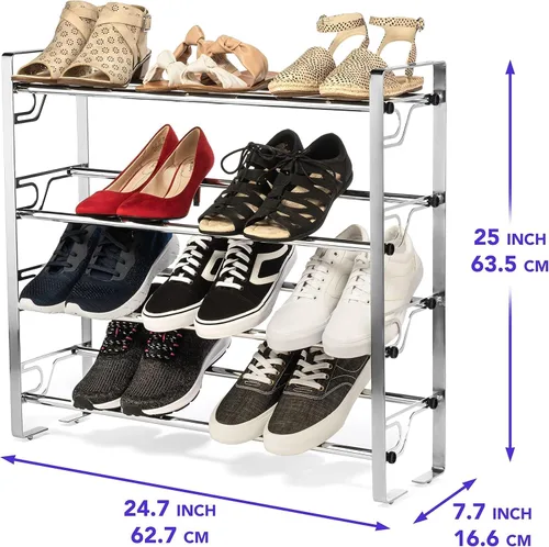 Vista 3 de USTECH Zapatero de 4 niveles patentado ajustable y expandible Estante de metal portátil para armario de entrada Estante de metal para zapatos