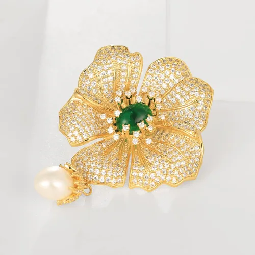 Vista 3 de Broches de moda para mujer, elegantes broches de ramillete de hojas para mujer, joyería de moda para disfraz de perlas, broches y alfileres