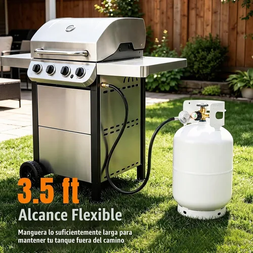 Vista 7 de SHINESTAR 3.5FT Propane Regulator with Hose and Gauge Regulador universal de parrilla de gas y pieza de repuesto de manguera para parrilla