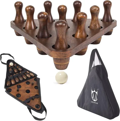 Vista 9 de CROWN ME Shuffleboard Bowling Pin Set with 10 Pcs Bowling Pins Durabel Triangular Pinsetter Resin Bowling Ball and Carrying Bag