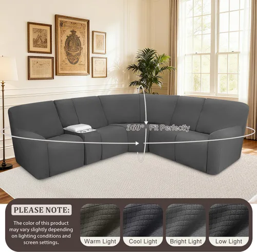 Vista 7 de ALIECOM Funda para Consola Central de Sillón Reclinable, Funda Elástica para Sofá Seccional Reclinable en Forma de L, Funda de Esquinas para Sofá