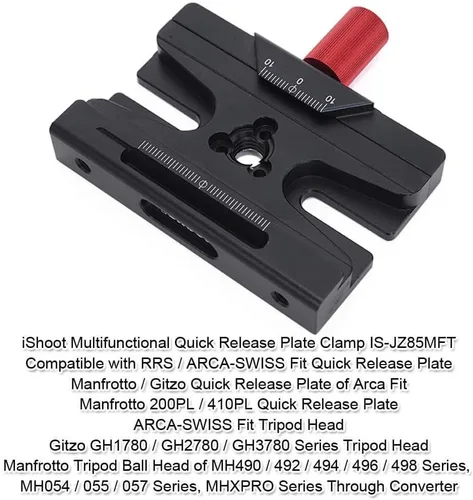 Vista 2 de iShoot Convertidor de abrazadera adaptadora compatible con Manfrotto 200PL 410PL, Arca-Swiss Fit Placa de liberación rápida y cabezal de trípode